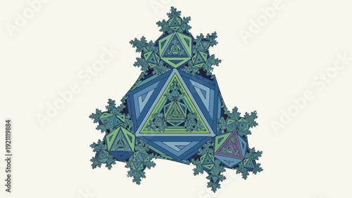 Intricate Fractal Geometric Structure in Blue and Green Hues