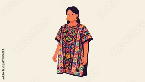 Woman Wearing Traditional Mexican Huipil Dress