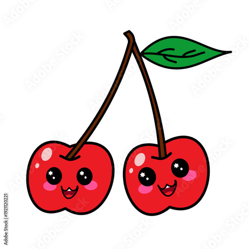 cherry fruit kawaii design useful for making stickers graphics worksheets flash card for kids printable.eps