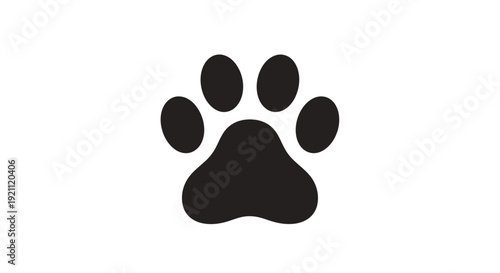Black Paw Print Icon on White Background - Animal Symbol