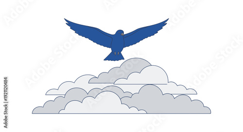 Blue Bird Flying Over Clouds Illustration