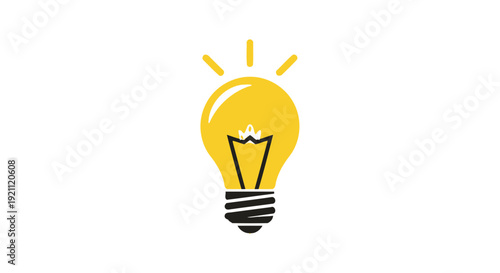 Bright Yellow Light Bulb Idea Symbol Isolated on White Background