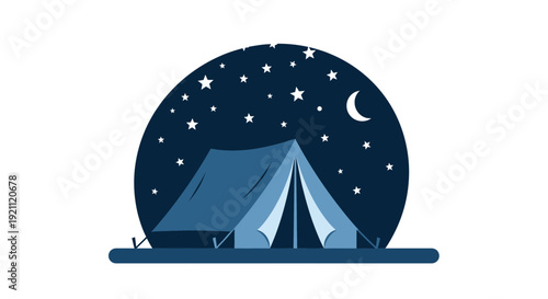 Camping Tent Under Starry Night Sky with Moon