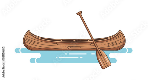Canoe and Paddle Illustration on Blue Water Waves