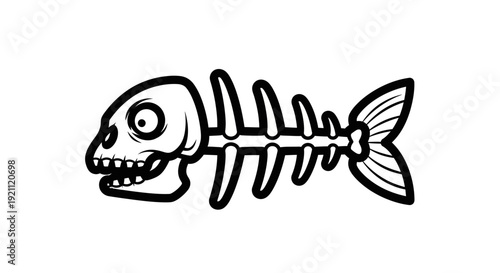 Cartoon Fish Skeleton Drawing, Dead Fish Bones, Horror Icon