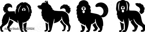 Cute dog breeds row black silhouette set of different puppy poses animal vector collection
