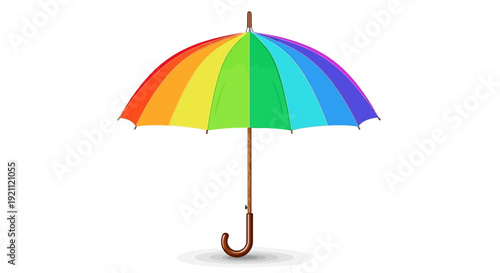 Rainbow colored umbrella on a white background.