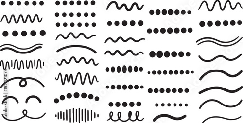 Hand drawn doodle elements in minimalist black and white style with simple line art for graphic design
