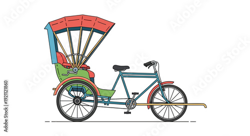 Colorful Rickshaw Illustration - Traditional Asian Transport Vehicle