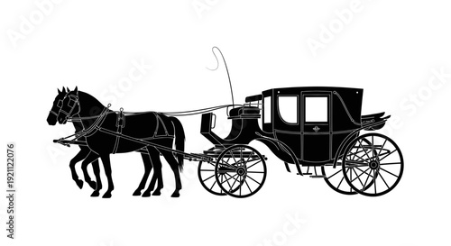 Elegant Horse Drawn Carriage Silhouette with Two Horses