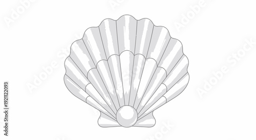 Elegant Scallop Shell with Pearl, Isolated White Background