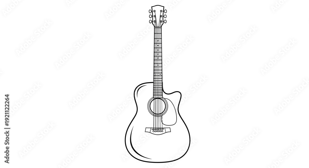 Naklejka premium Acoustic Guitar Outline Drawing on White Background
