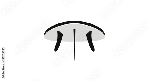 Abstract mushroom shape with black stem and white cap on white background