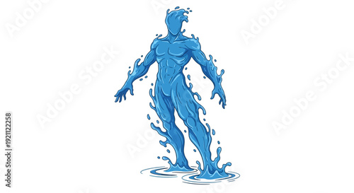 Abstract Water Man Silhouette with Splashing Liquid Elements