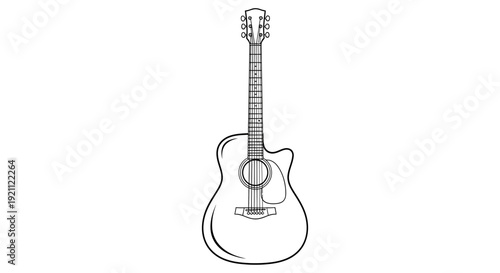 Acoustic Guitar Outline Drawing on White Background