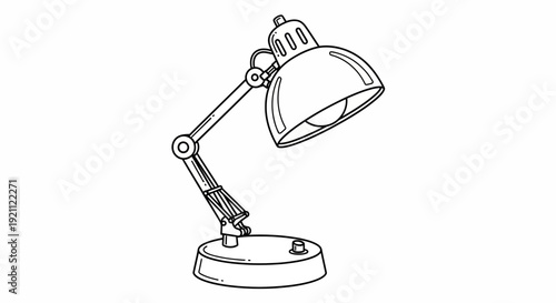 Adjustable Desk Lamp Drawing, Minimalist Line Art Illustration