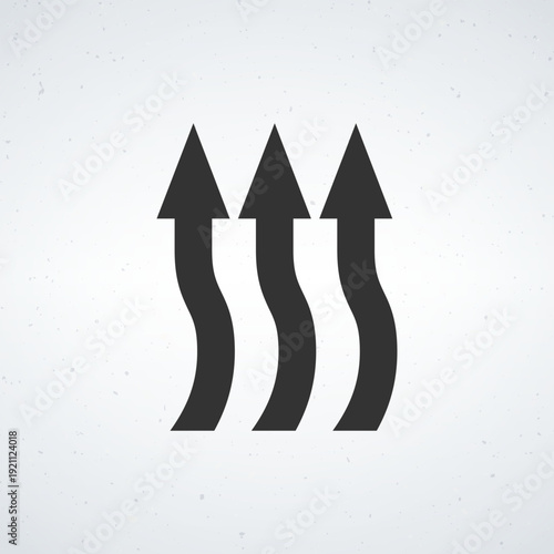 A graphic design of three black arrows pointing upwards on a white background