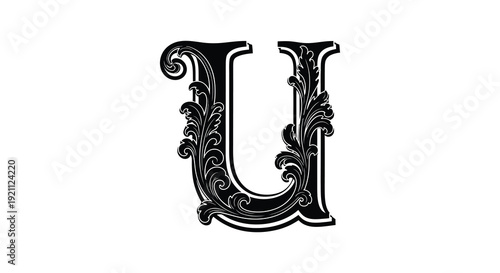 An ornate decorative capital letter u is prominently displayed against a white background a striking silhouette high quality