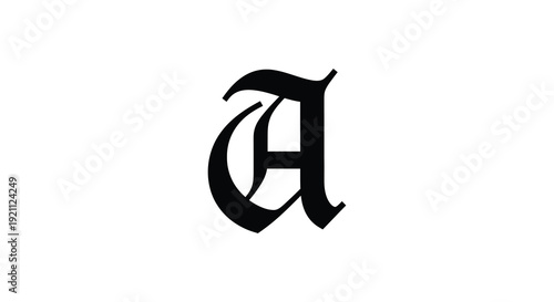 A striking black silhouette of an ornate gothic capital a letterform dominates a white background silhouette high quality