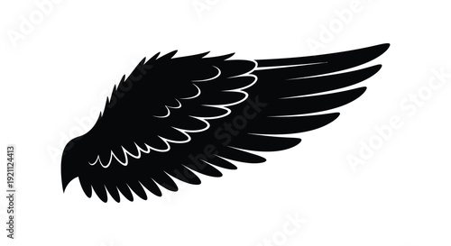 A striking black wing design showcasing detailed feather patterns and a bold graphic style silhouette high quality professional