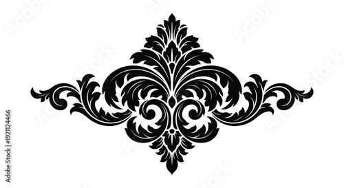 An ornate symmetrical floral design with swirling leaves and curves creates a striking visual impact silhouette high quality