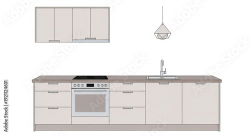 Modern Kitchen Countertop with Sink and Stove.