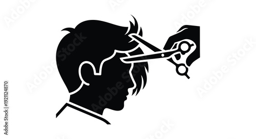 A striking black silhouette depicts a barber carefully cutting a client s hair with precision and artistry silhouette