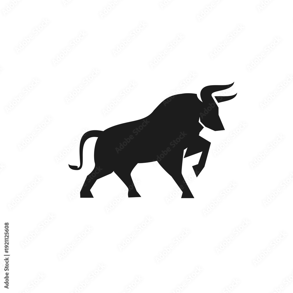 Obraz premium Powerful Bull Silhouette Icon Isolated on White for Strength and Finance