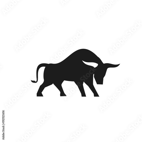 Strong Bull Silhouette Standing on White Background