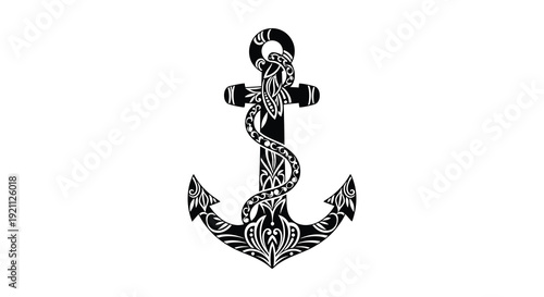 An intricately detailed black anchor design adorned with swirling snakes creates a striking visual silhouette high quality professional