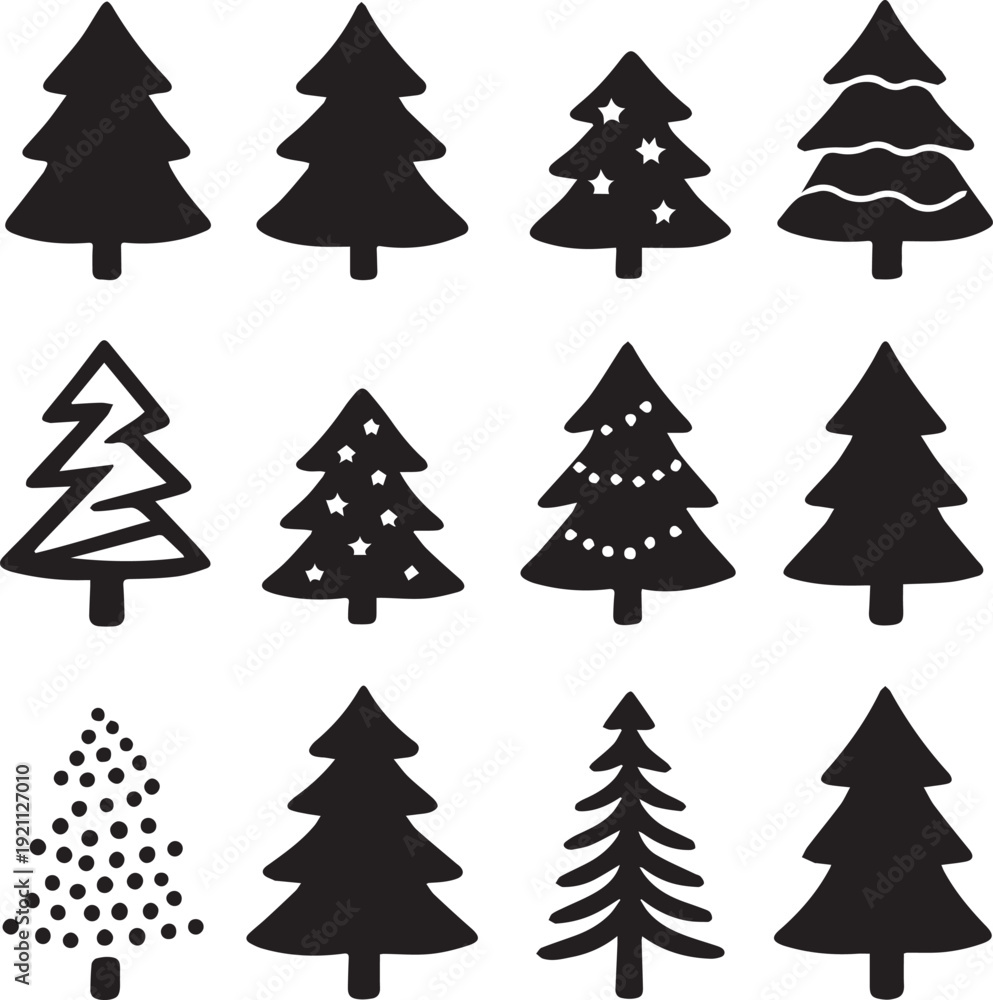Obraz premium Christmas Tree Silhouettes set 