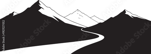 Mountain Peak Silhouette Landscape Illustration,
Majestic Mountain Range Black Vector Design,
Minimal Mountain Skyline Silhouette Art