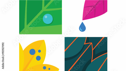 Macro Tropical Leaf Vein and Vibrant Dew Drop Set