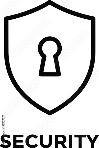 Black and White Shield Icon with Central Keyhole, Representing Security, Protection, Cybersecurity, Data Safety, and Secure Access in Digital Systems