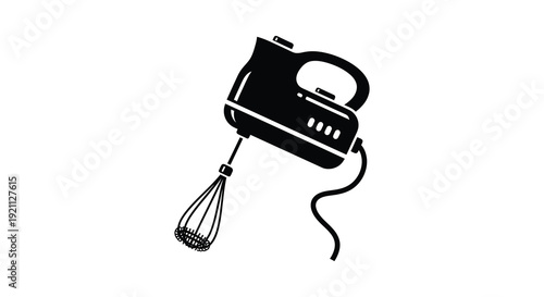 A stark black silhouette of a handheld electric mixer with beaters showcasing a kitchen appliance silhouette high quality