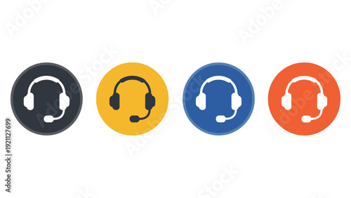 customer service headset icons a diverse set of colorful circular buttons for online support communication and assistance.