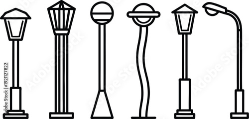 Set of various urban street lamps and light posts designs  outdoor lighting fixtures
