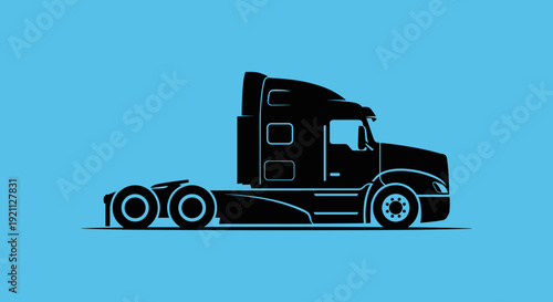 Black Semi Truck Silhouette Illustration.