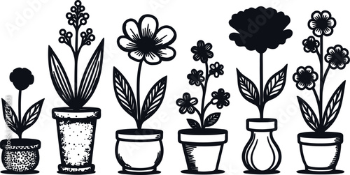 Setofvariouspottedplantsandflowersindifferentpotsandvases