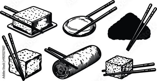 Sushi and chopsticks illustrations for food and cuisine concepts  various sushi pieces with chopsticks