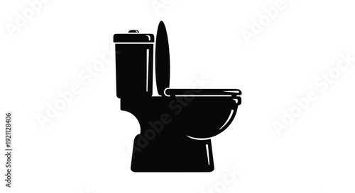 A stark black silhouette depicts a modern toilet showcasing a minimalist design and functional bathroom fixture silhouette