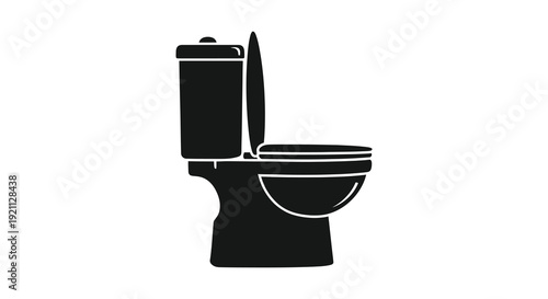 A stark black graphic representation of a modern toilet showcasing its form in a bold silhouette high quality