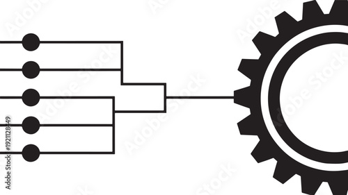 Technology icon with process flow and gear integration
