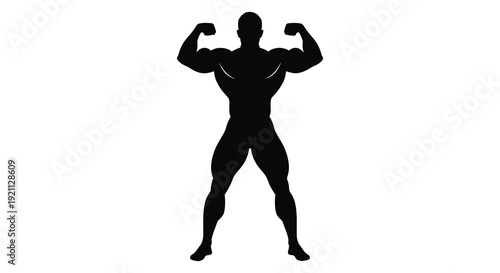 A striking black silhouette of a powerfully built man flexing his muscles showcasing athletic prowess silhouette high quality