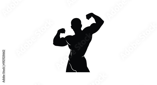 A powerful muscular man displays his physique with flexed biceps showcasing strength and fitness a striking silhouette