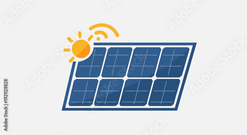 Solar Panel with Sun and Energy Waves Icon.