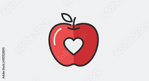 Red Apple with Heart Symbol Illustrates Healthy Lifestyle and Nutrition.