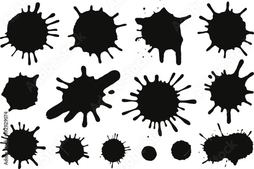 Set of 12 black ink splatter icons vector
