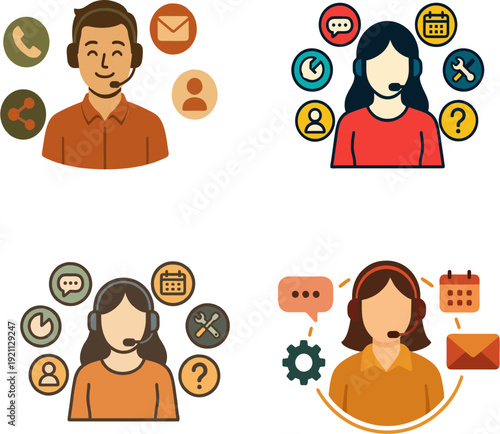 Customer Service Representatives with Support Icons