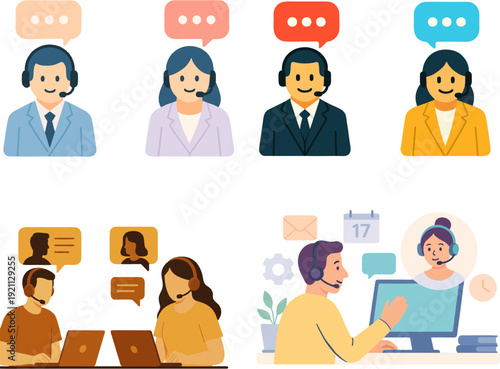 Customer Service and Online Support Professionals Illustrations